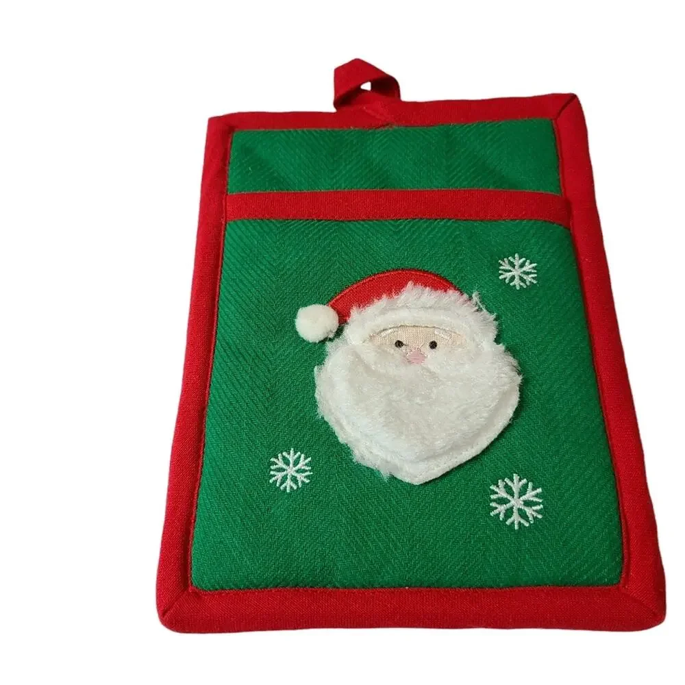 Christmas Santa Oven Mitt & Hot Pad Set of 2 Red Green Polka Dot Country Kitchen